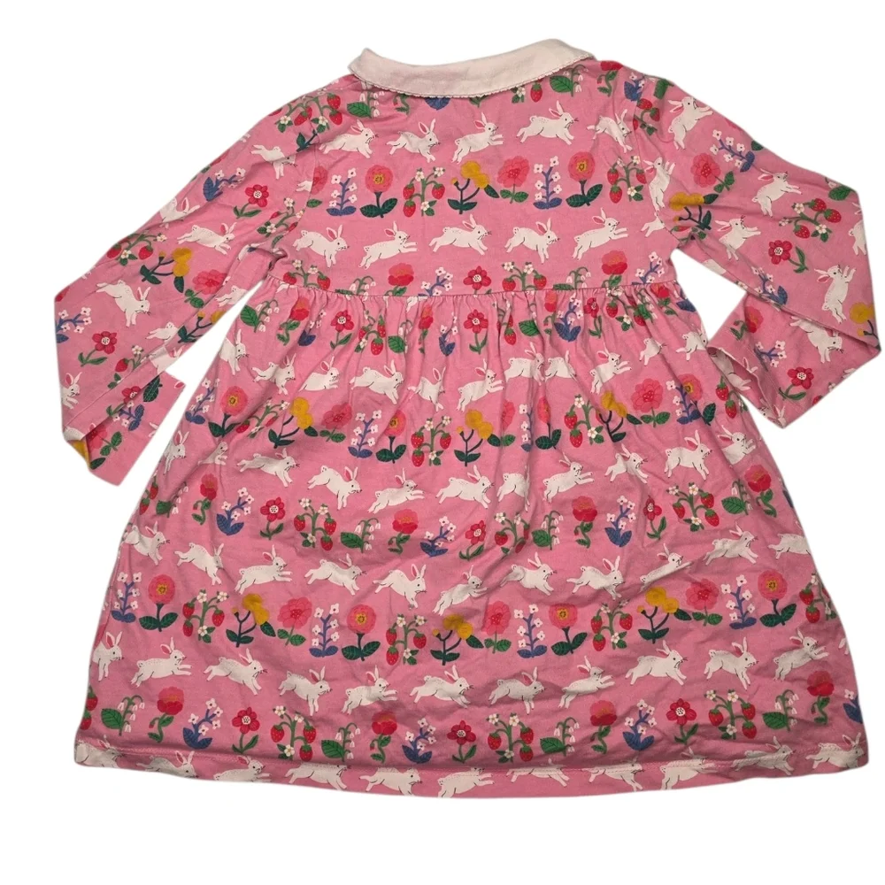 Baby Boden Pink Floral & Bunny Peter Pan Collar Dress